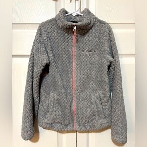 Columbia girls’ fire side sherpa full-zip coat grey/pink size small 7/8
